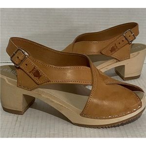 NEW Sandgrens Natural Leather Strappy Peep Toe Clog Sandals Size EU 39 US 8/8.5